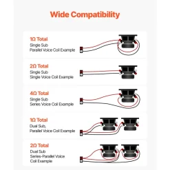 VEVOR Monoblock Car Amplifier, 2000W RMS MAX, 1/2/4 Ohm Stable, 1-Channel Class D Car Audio Amplifier with Remote Subwoofer Level Control, Low Pass Filter and Bass Boost, Volume Controller Included