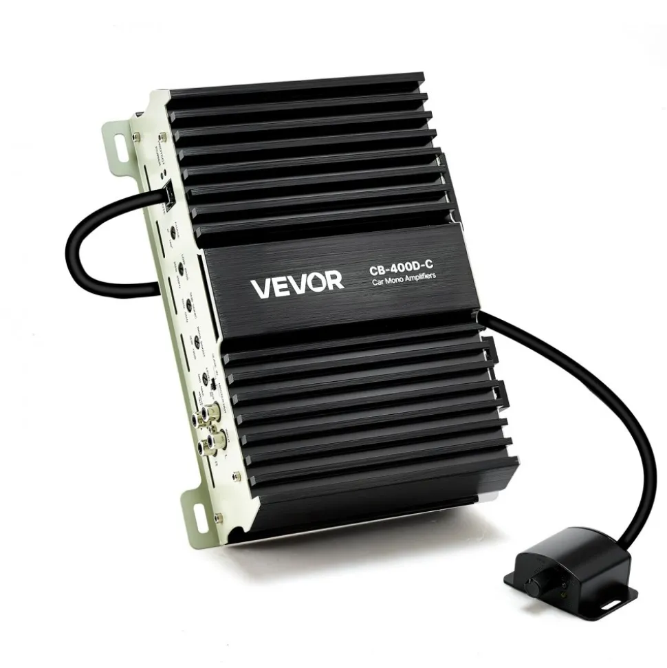 VEVOR Monoblock Car Amplifier, 400W RMS MAX, 1/2/4 Ohm Stable, 1-Channel Class D Car Audio Amplifier with Remote Subwoofer Level Control, Low Pass Filter, Bass Boost & Phase Shift, Volume Controller