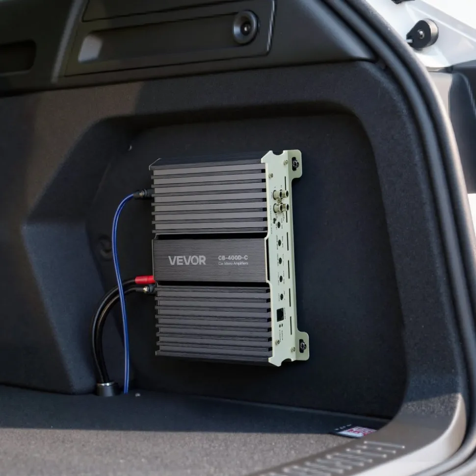 VEVOR Monoblock Car Amplifier, 400W RMS MAX, 1/2/4 Ohm Stable, 1-Channel Class D Car Audio Amplifier with Remote Subwoofer Level Control, Low Pass Filter, Bass Boost & Phase Shift, Volume Controller