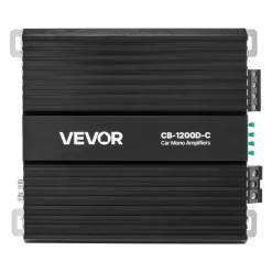 VEVOR Monoblock Car Amplifier, 1200W RMS MAX, 1/2/4 Ohm Stable, 1-Channel Class D Car Audio Amplifier with Remote Subwoofer Level Control, Low Pass Filter, Bass Boost & Phase Shift, Volume Controller