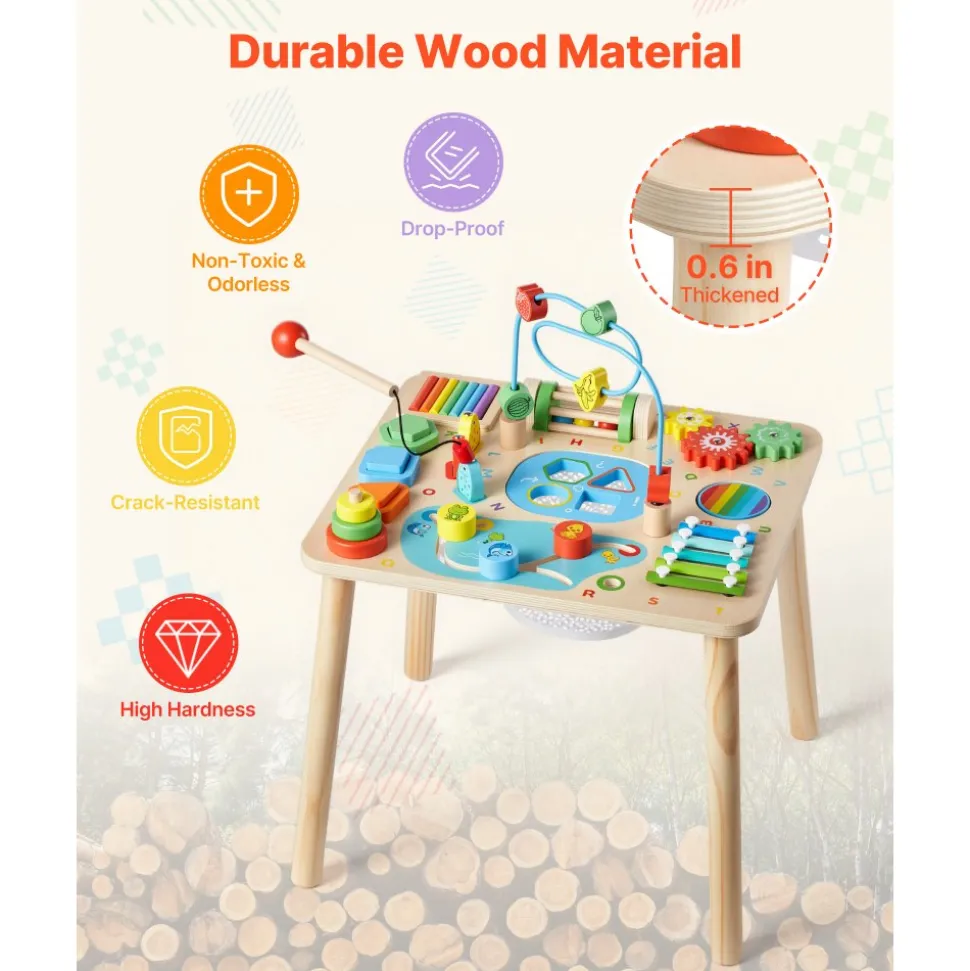 VEVOR Montessori Activity Table for Toddler 1-3 Years Old, 13 in 1 Wooden Learn Activity Desk, Baby Play Table for Boys & Girls Aged 6+ Months, Great Birthday, Christmas, Children's Day Present