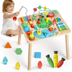 VEVOR Montessori Activity Table for Toddler 1-3 Years Old, 13 in 1 Wooden Learn Activity Desk, Baby Play Table for Boys & Girls Aged 6+ Months, Great Birthday, Christmas, Children's Day Present