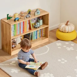 VEVOR Montessori Bookshelf, 35.4 in Width Toy Storage Organizer, Â 2-Tier Kids Display Storage Cabinet, Daycare Furniture, Kids Bookshelf for Bedroom, Nursery, Living Room, Entryway, Preschool, Brown