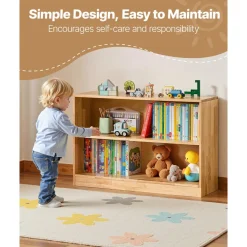 VEVOR Montessori Bookshelf, 35.4 in Width Toy Storage Organizer, 2-Tier Kids Display Storage Cabinet, Daycare Furniture, Kids Bookshelf for Bedroom, Nursery, Living Room, Entryway, Preschool, Brown