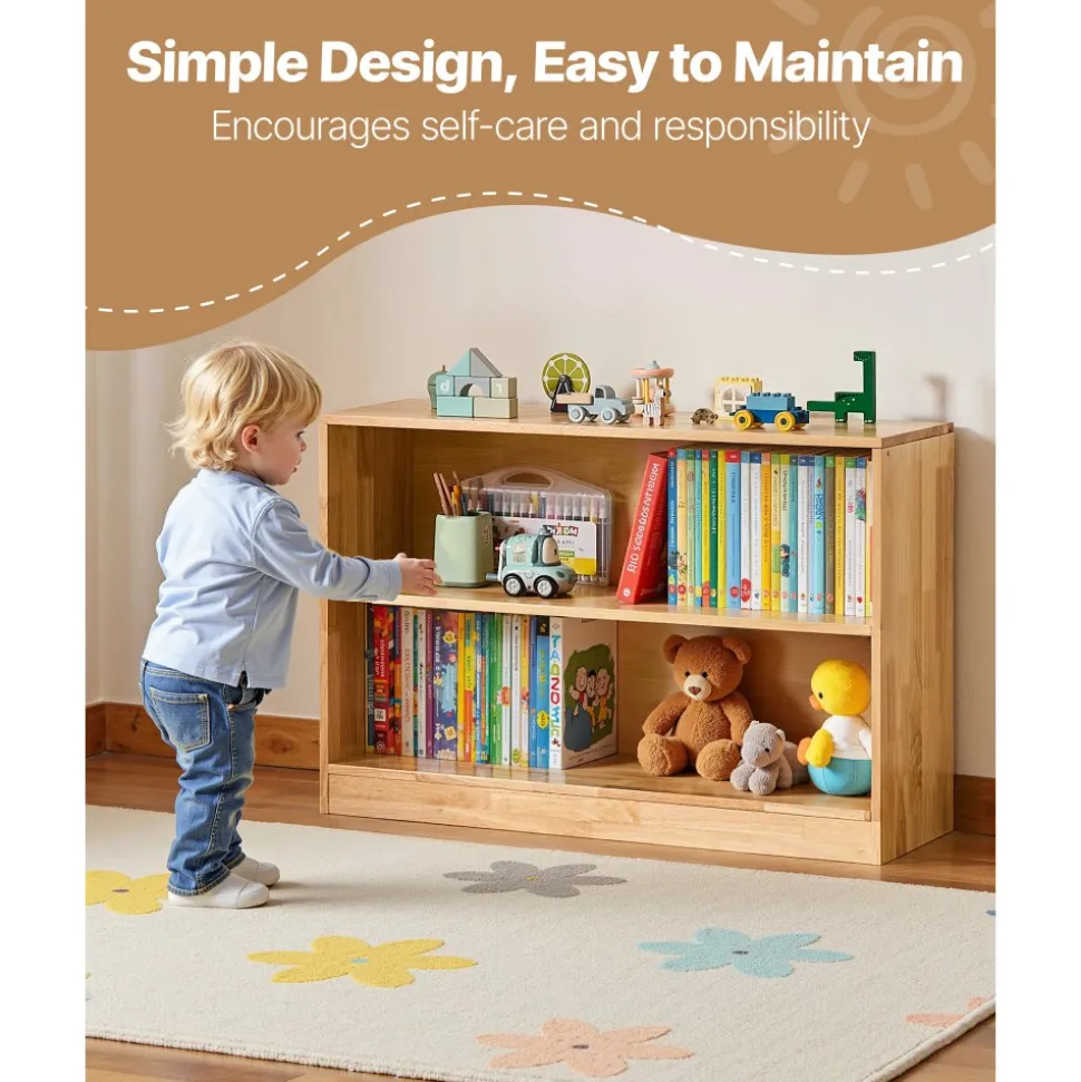 VEVOR Montessori Bookshelf, 35.4 in Width Toy Storage Organizer, 2-Tier Kids Display Storage Cabinet, Daycare Furniture, Kids Bookshelf for Bedroom, Nursery, Living Room, Entryway, Preschool, Brown