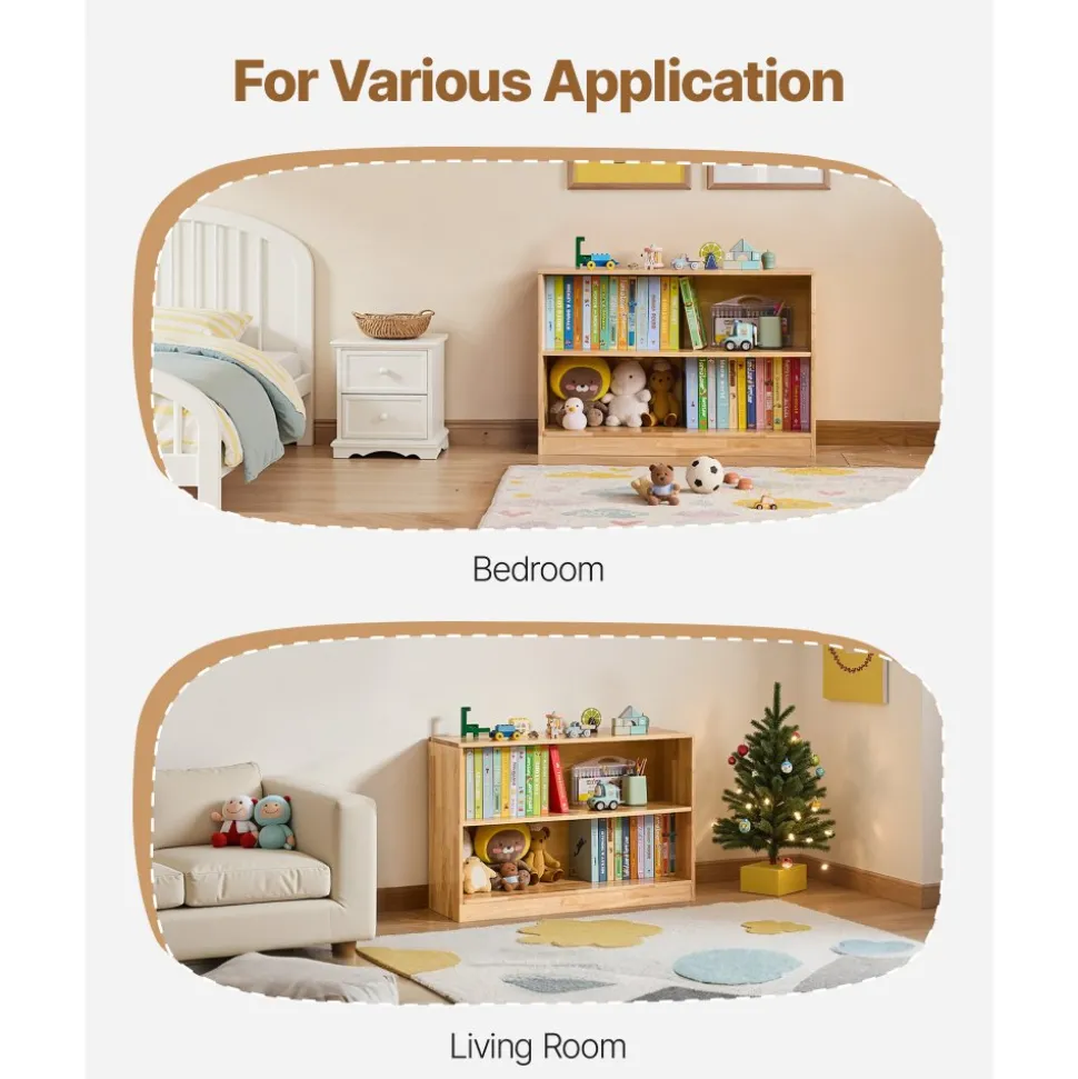 VEVOR Montessori Bookshelf, 35.4 in Width Toy Storage Organizer, 2-Tier Kids Display Storage Cabinet, Daycare Furniture, Kids Bookshelf for Bedroom, Nursery, Living Room, Entryway, Preschool, Brown