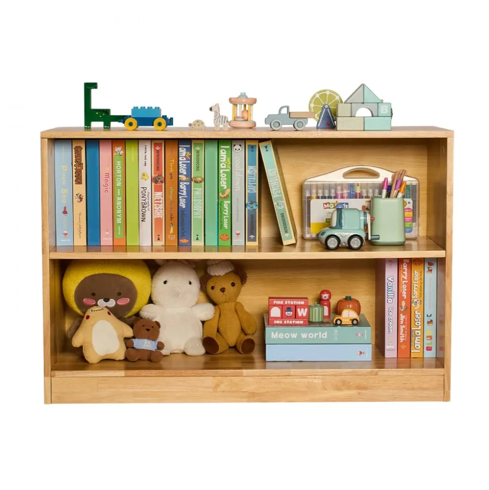 VEVOR Montessori Bookshelf, 35.4 in Width Toy Storage Organizer, 2-Tier Kids Display Storage Cabinet, Daycare Furniture, Kids Bookshelf for Bedroom, Nursery, Living Room, Entryway, Preschool, Brown