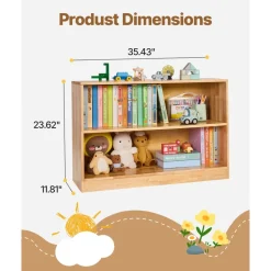 VEVOR Montessori Bookshelf, 35.4 in Width Toy Storage Organizer, 2-Tier Kids Display Storage Cabinet, Daycare Furniture, Kids Bookshelf for Bedroom, Nursery, Living Room, Entryway, Preschool, Brown