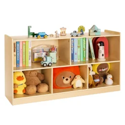 VEVOR Montessori Bookshelf, 45 in Width Toy Storage Organizer, 5-Section Kids Display Storage Cabinet, Daycare Furniture, Kids Bookshelf for Bedroom, Nursery, Living Room, Entryway, Preschool, Brown