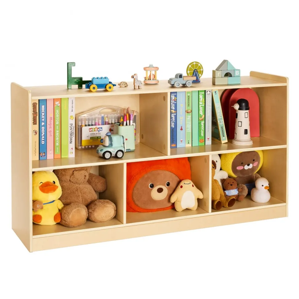 VEVOR Montessori Bookshelf, 45 in Width Toy Storage Organizer, 5-Section Kids Display Storage Cabinet, Daycare Furniture, Kids Bookshelf for Bedroom, Nursery, Living Room, Entryway, Preschool, Brown