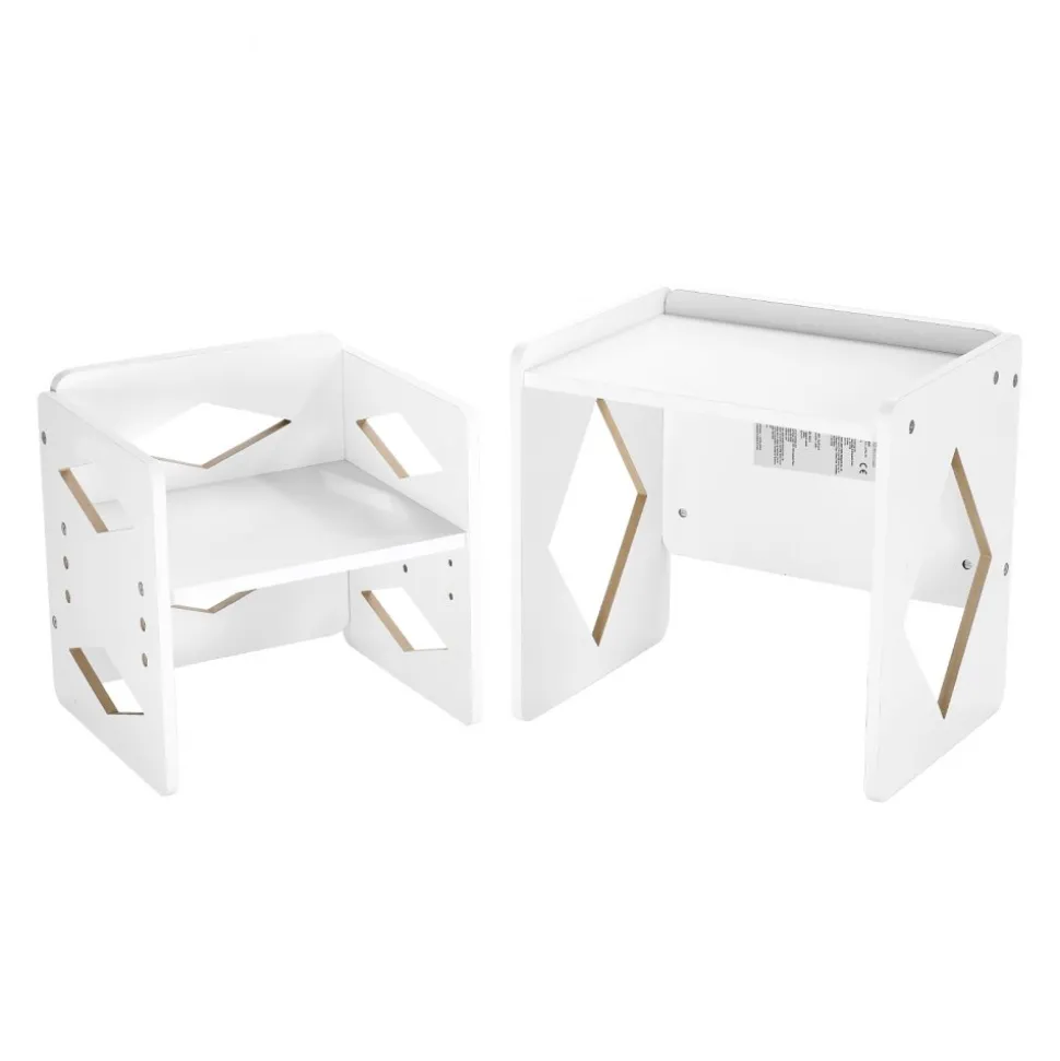 VEVOR Montessori Weaning Table and Chair Set, Wooden Toddler Table and Chair Set for Aged 1-5, Adjustable Height Kids Montessori Chair and Activity Table, Ideal for Reading, Eating, Playing - White