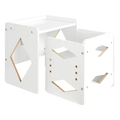 VEVOR Montessori Weaning Table and Chair Set, Wooden Toddler Table and Chair Set for Aged 1-5, Adjustable Height Kids Montessori Chair and Activity Table, Ideal for Reading, Eating, Playing - White