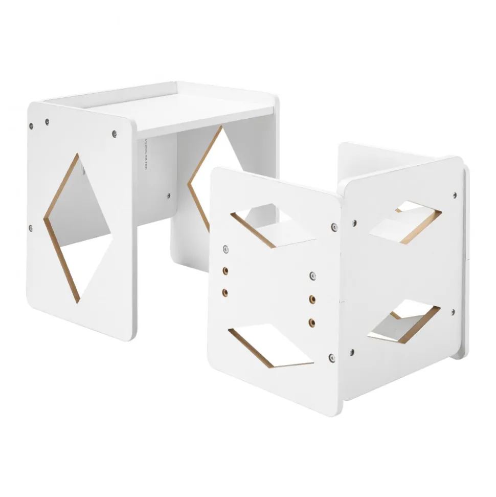 VEVOR Montessori Weaning Table and Chair Set, Wooden Toddler Table and Chair Set for Aged 1-5, Adjustable Height Kids Montessori Chair and Activity Table, Ideal for Reading, Eating, Playing - White