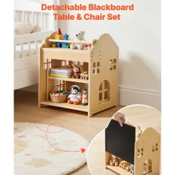 VEVOR Montessori Weaning Table and Chair Set, Wooden, 3 in 1 Kids Table and Chair Set for Toddlers 1-5, with Detachable Chalkboard, 0°& 35°Angles, Easy to Clean, for Eating Drawing Reading Playing