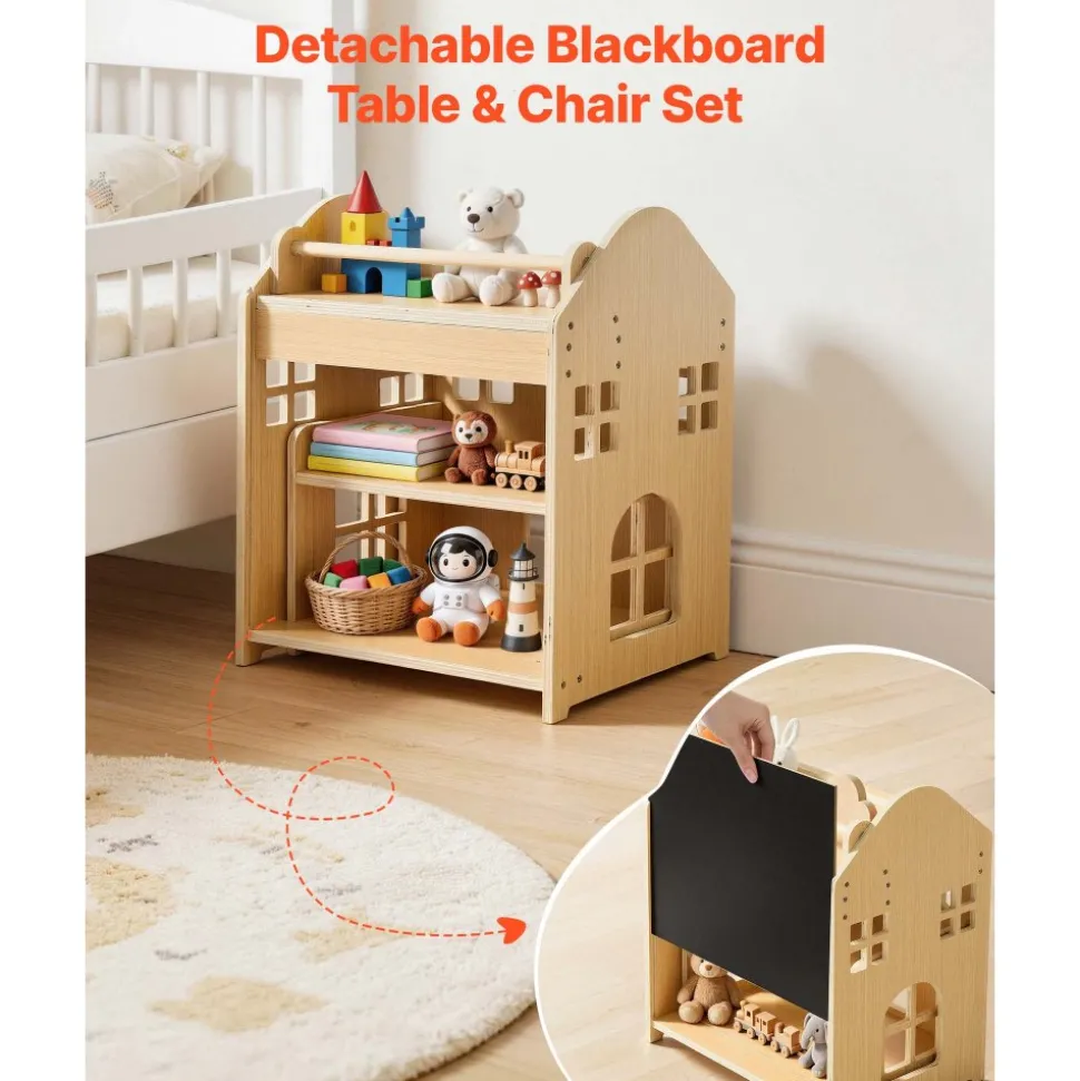 VEVOR Montessori Weaning Table and Chair Set, Wooden, 3 in 1 Kids Table and Chair Set for Toddlers 1-5, with Detachable Chalkboard, 0°& 35°Angles, Easy to Clean, for Eating Drawing Reading Playing