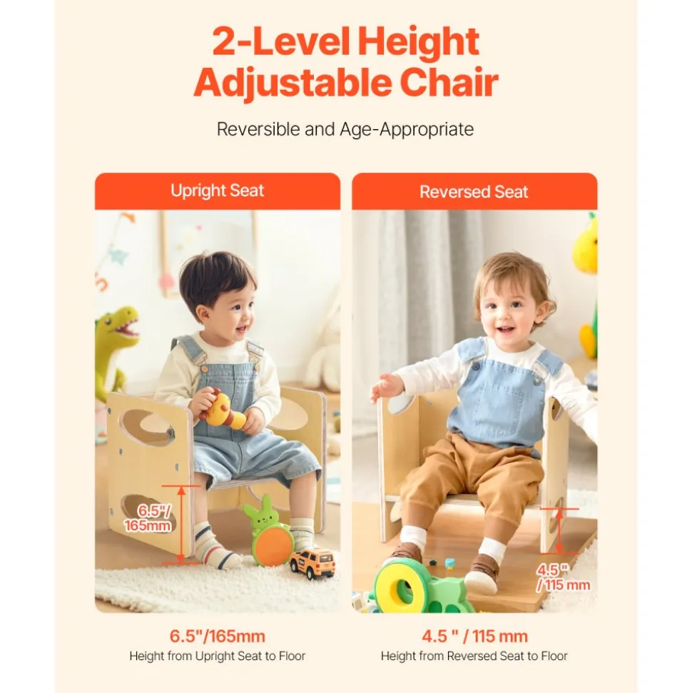 VEVOR Montessori Weaning Table and Chair Set, Wooden Toddler Table and Chair Set for Aged 1-5, Adjustable Height Kids Montessori Chair and Activity Table, Ideal for Reading, Eating, Playing - Natural