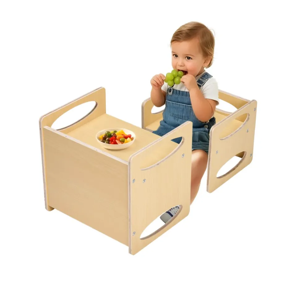 VEVOR Montessori Weaning Table and Chair Set, Wooden Toddler Table and Chair Set for Aged 1-5, Adjustable Height Kids Montessori Chair and Activity Table, Ideal for Reading, Eating, Playing - Natural