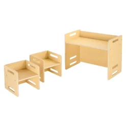 VEVOR Montessori Weaning Table and Chair Set, Wooden Toddler Table and Chair Set with 2 Chairs, Adjustable Height Montessori Chair and Activity Table, Ideal for Reading, Eating, Playing - Natural