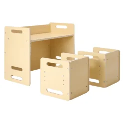 VEVOR Montessori Weaning Table and Chair Set, Wooden Toddler Table and Chair Set with 2 Chairs, Adjustable Height Montessori Chair and Activity Table, Ideal for Reading, Eating, Playing - Natural