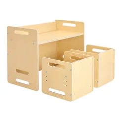 VEVOR Montessori Weaning Table and Chair Set, Wooden Toddler Table and Chair Set with 2 Chairs, Adjustable Height Montessori Chair and Activity Table, Ideal for Reading, Eating, Playing - Natural