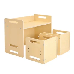 VEVOR Montessori Weaning Table and Chair Set, Wooden Toddler Table and Chair Set with 2 Chairs, Adjustable Height Montessori Chair and Activity Table, Ideal for Reading, Eating, Playing - Natural