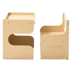 VEVOR Montessori Weaning Table and Chair Set, Wooden, Kids Table and Chair Set for Toddlers 1-5, Step Stool with Blackboard and Storage Space, Easy to Clean, for Eating, Drawing, Reading, Playing