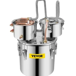 VEVOR Moonshine Still Distiller 3Gal 12L Stainless Steel Water Distiller Copper Tube with Circulating Pump Home Brewing Kit Build-in Thermometer for DIY Whisky Wine Brandy Spirits