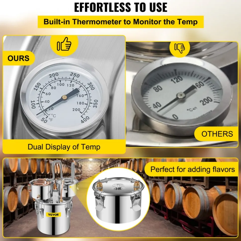 VEVOR Moonshine Still Distiller 3Gal 12L Stainless Steel Water Distiller Copper Tube with Circulating Pump Home Brewing Kit Build-in Thermometer for DIY Whisky Wine Brandy Spirits