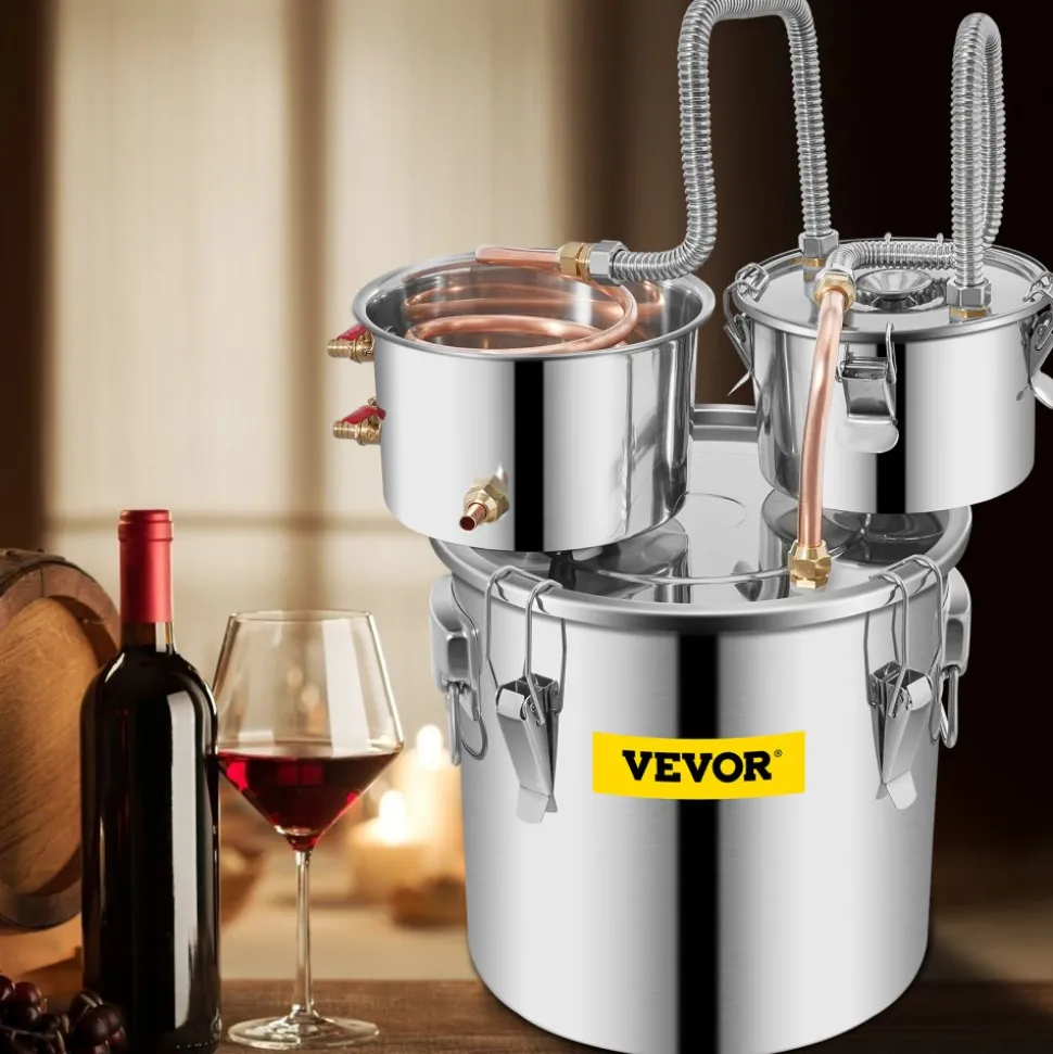 VEVOR Moonshine Still Distiller 3Gal 12L Stainless Steel Water Distiller Copper Tube with Circulating Pump Home Brewing Kit Build-in Thermometer for DIY Whisky Wine Brandy Spirits