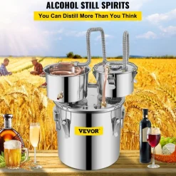 VEVOR Moonshine Still Distiller 3Gal 12L Stainless Steel Water Distiller Copper Tube with Circulating Pump Home Brewing Kit Build-in Thermometer for DIY Whisky Wine Brandy Spirits