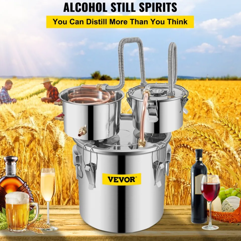 VEVOR Moonshine Still Distiller 3Gal 12L Stainless Steel Water Distiller Copper Tube with Circulating Pump Home Brewing Kit Build-in Thermometer for DIY Whisky Wine Brandy Spirits
