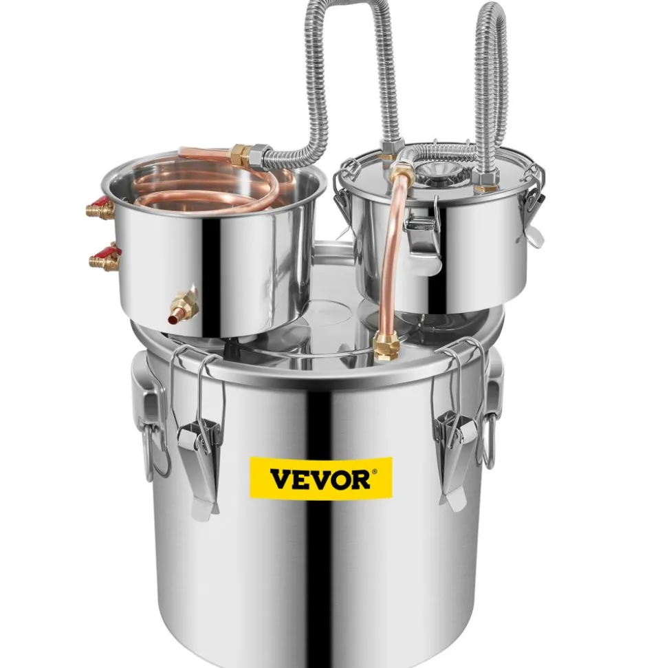 VEVOR Moonshine Still Stainless Steel Water Alcohol Distiller Copper Tube With Circulating Pump Home Brewing Kit Build-in Thermometer for DIY Whisky Wine Brandy Spirits