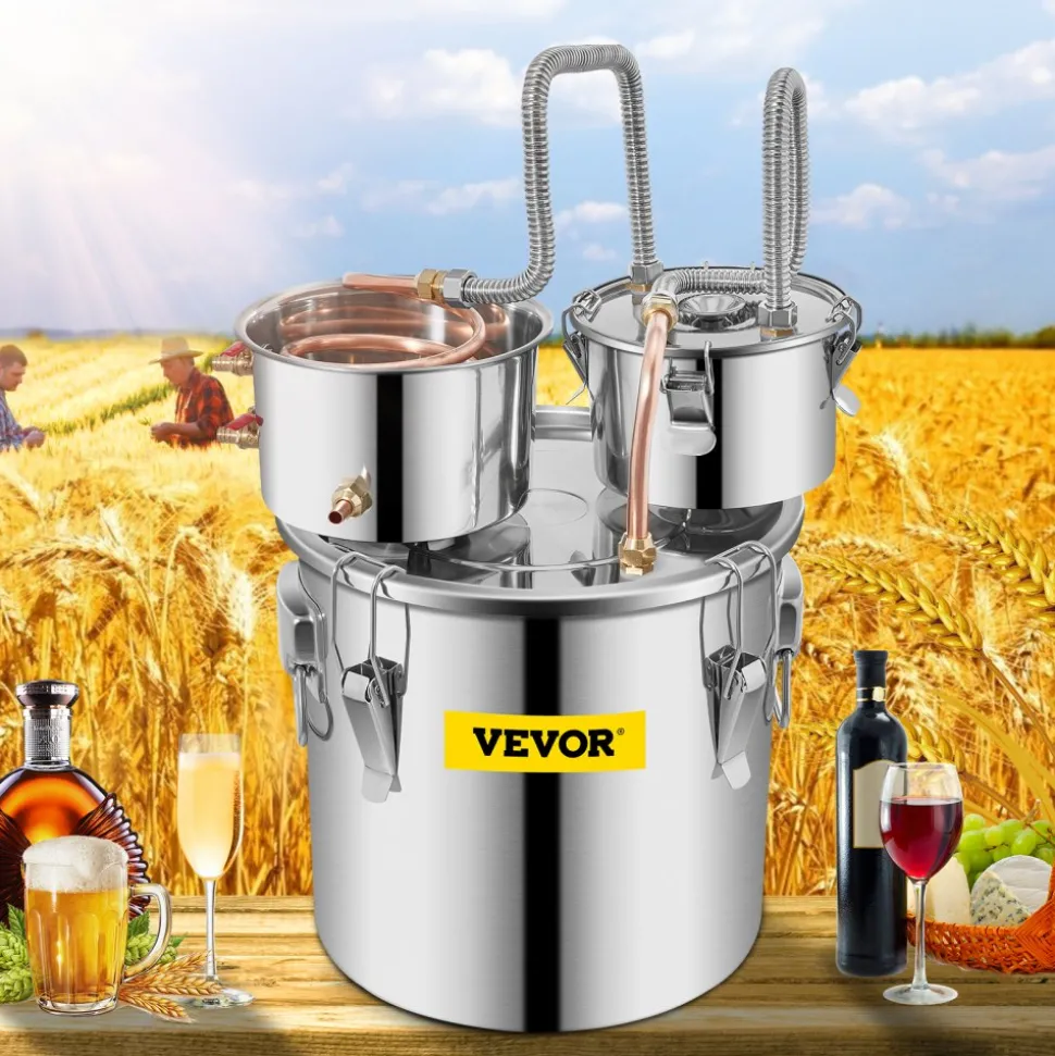 VEVOR Moonshine Still Stainless Steel Water Alcohol Distiller Copper Tube With Circulating Pump Home Brewing Kit Build-in Thermometer for DIY Whisky Wine Brandy Spirits