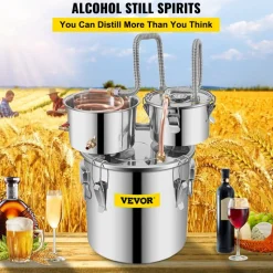 VEVOR Moonshine Still Stainless Steel Water Alcohol Distiller Copper Tube With Circulating Pump Home Brewing Kit Build-in Thermometer for DIY Whisky Wine Brandy Spirits