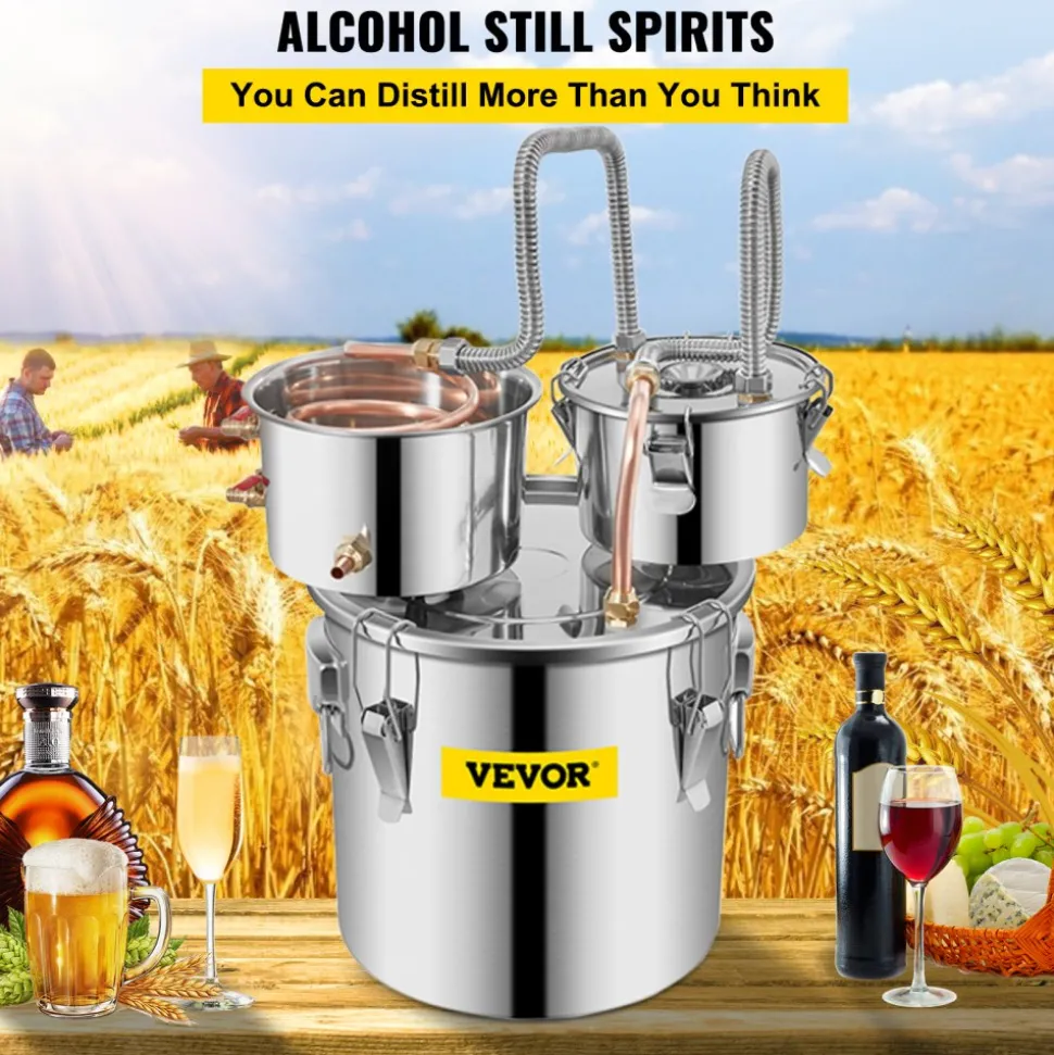 VEVOR Moonshine Still Stainless Steel Water Alcohol Distiller Copper Tube With Circulating Pump Home Brewing Kit Build-in Thermometer for DIY Whisky Wine Brandy Spirits