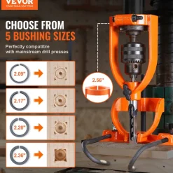 VEVOR Mortising Attachment for Drill Press, 4 Model Drills Square Hole Chisel Set, Bench Drill Locator Set Mortise and Tenon Tools with 5 Bushings, for Woodworking Mortising Tenoning Drilling Machine