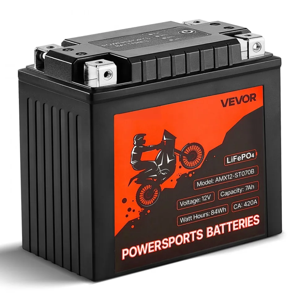 VEVOR Motorcycle Battery, 12 Volt 7Ah, LiFePO4 Lithium Pre-Charged Powersports Battery, Maintenance Free & High Performance, Compatible with ATV, Motorcycle, Jet Skis, Scooter, UTV, and More