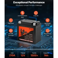 VEVOR Motorcycle Battery, 12 Volt 7Ah, LiFePO4 Lithium Pre-Charged Powersports Battery, Maintenance Free & High Performance, Compatible with ATV, Motorcycle, Jet Skis, Scooter, UTV, and More