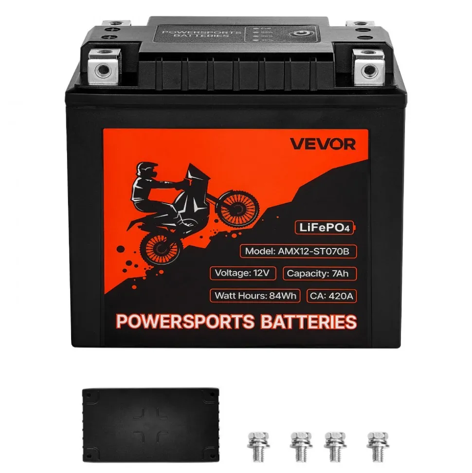VEVOR Motorcycle Battery, 12 Volt 7Ah, LiFePO4 Lithium Pre-Charged Powersports Battery, Maintenance Free & High Performance, Compatible with ATV, Motorcycle, Jet Skis, Scooter, UTV, and More