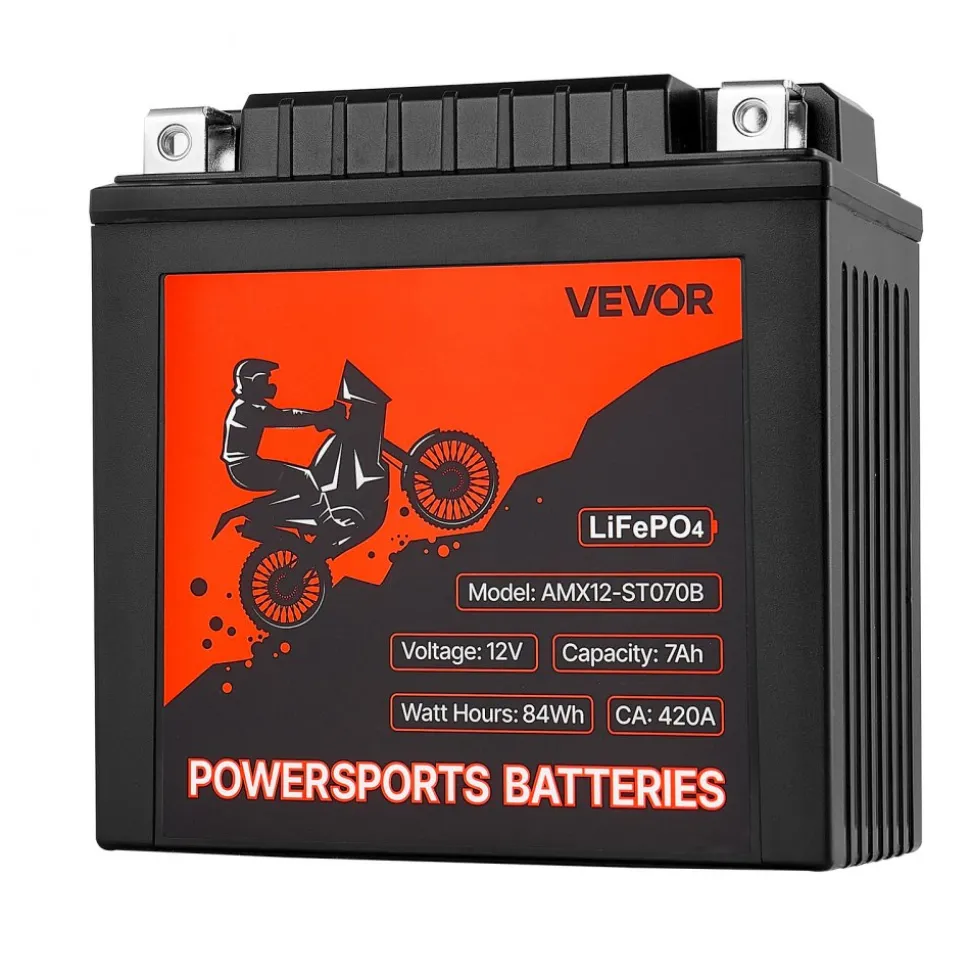 VEVOR Motorcycle Battery, 12 Volt 7Ah, LiFePO4 Lithium Pre-Charged Powersports Battery, Maintenance Free & High Performance, Compatible with ATV, Motorcycle, Jet Skis, Scooter, UTV, and More