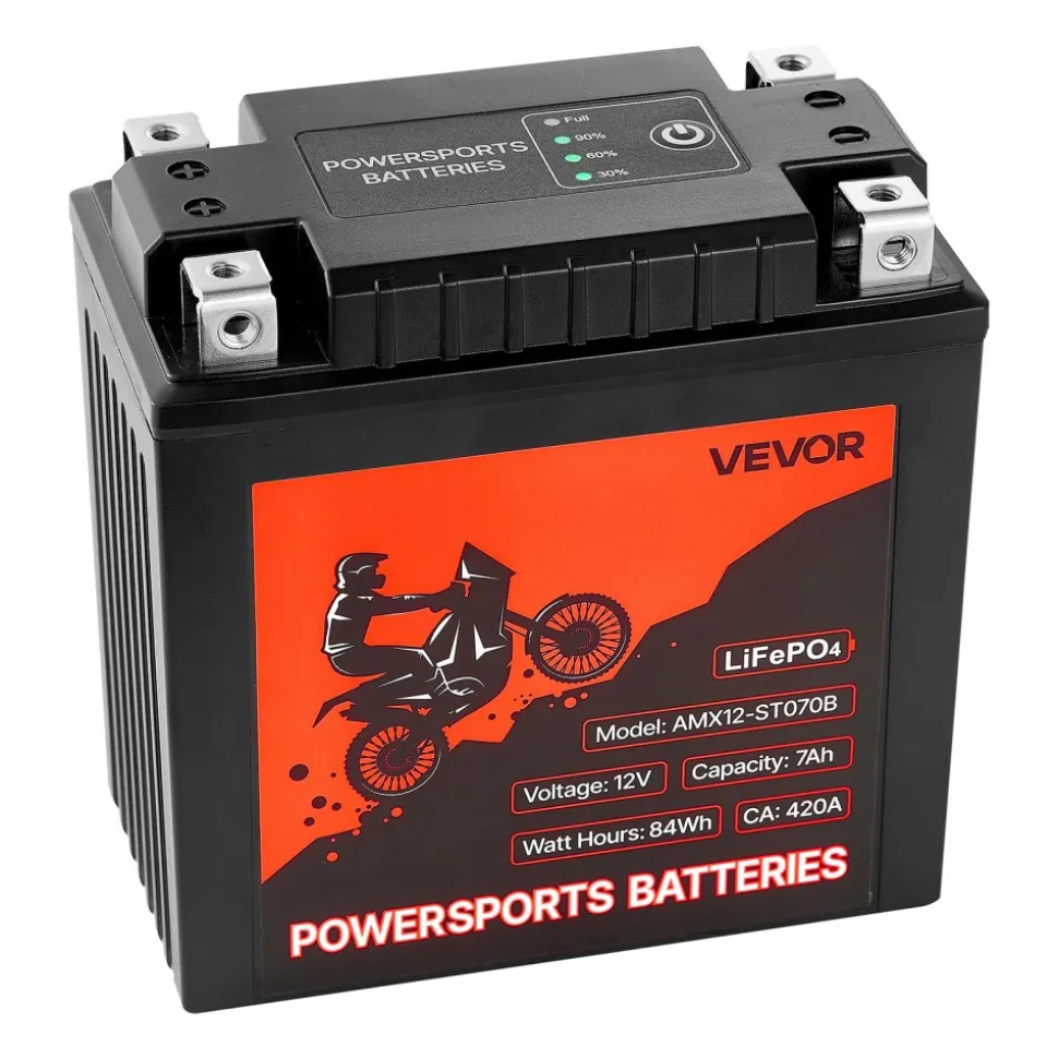 VEVOR Motorcycle Battery, 12 Volt 7Ah, LiFePO4 Lithium Pre-Charged Powersports Battery, Maintenance Free & High Performance, Compatible with ATV, Motorcycle, Jet Skis, Scooter, UTV, and More