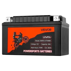 VEVOR Motorcycle Battery, 12 Volt 6Ah, LiFePO4 Lithium Pre-Charged Powersports Battery, Maintenance Free & High Performance, Compatible with ATV, Motorcycle, Jet Skis, Scooter, UTV, and More