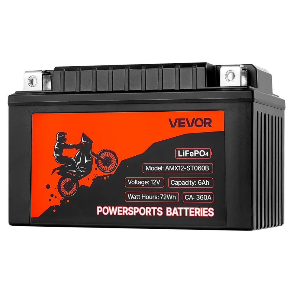 VEVOR Motorcycle Battery, 12 Volt 6Ah, LiFePO4 Lithium Pre-Charged Powersports Battery, Maintenance Free & High Performance, Compatible with ATV, Motorcycle, Jet Skis, Scooter, UTV, and More