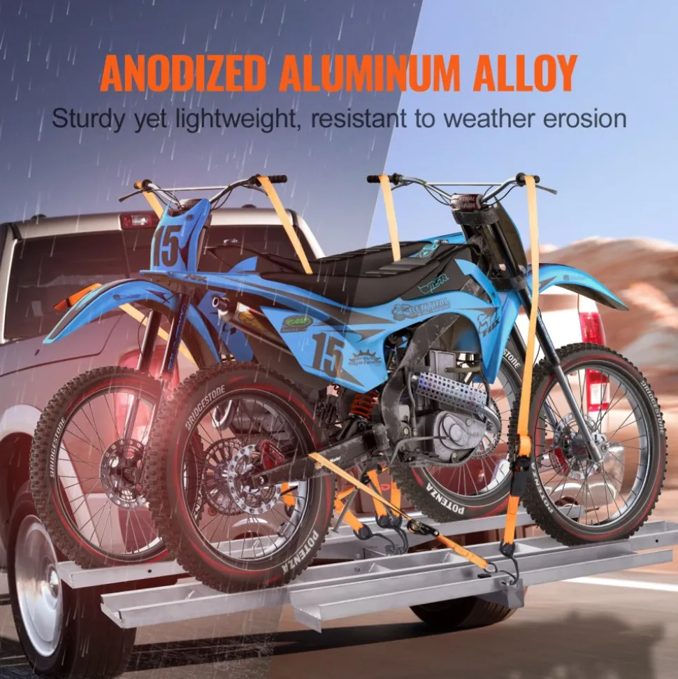 VEVOR Motorcycle Carrier, 2-Bike 600 LBS Aluminum Motorcycle Carrier Hitch Mount, Loading Ramp, Scooter Dirt Bike Trailer Hauler, Ratchet Straps and Stabilizer, for Car, Truck with 2" Hitch Receiver
