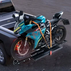 VEVOR Motorcycle Carrier, 600 LBS Steel Motorcycle Carrier Hitch Mount with Loading Ramp, Scooter Dirt Bike Trailer Hauler with Ratchet Straps and Stabilizer, for Car, Truck with 2" Hitch Receiver