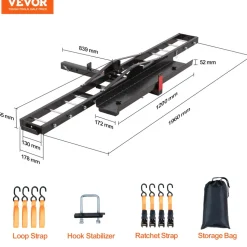 VEVOR Motorcycle Carrier, 600 LBS Steel Motorcycle Carrier Hitch Mount with Loading Ramp, Scooter Dirt Bike Trailer Hauler with Ratchet Straps and Stabilizer, for Car, Truck with 2