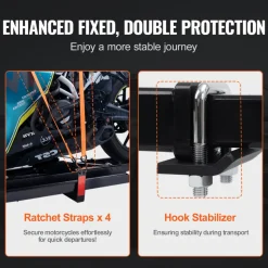 VEVOR Motorcycle Carrier, 600 LBS Steel Motorcycle Carrier Hitch Mount with Loading Ramp, Scooter Dirt Bike Trailer Hauler with Ratchet Straps and Stabilizer, for Car, Truck with 2