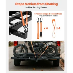 VEVOR Motorcycle Carrier, 500 lbs Capacity, Heavy Duty Steel Hitch Mount Rack with 47in Ramp, Ratchet Straps & Stabilizer, Scooter Dirt Bike Trailer Hauler for Car Truck with 2-Inch Hitch Receiver
