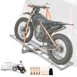 VEVOR Motorcycle Carrier, 400 lbs Capacity, Heavy Duty Aluminum Hitch Mount Rack with 73in Loading Ramp, Straps & Stabilizer, Scooter Dirt Bike Trailer Hauler for Car Truck with 2-Inch Hitch Receiver