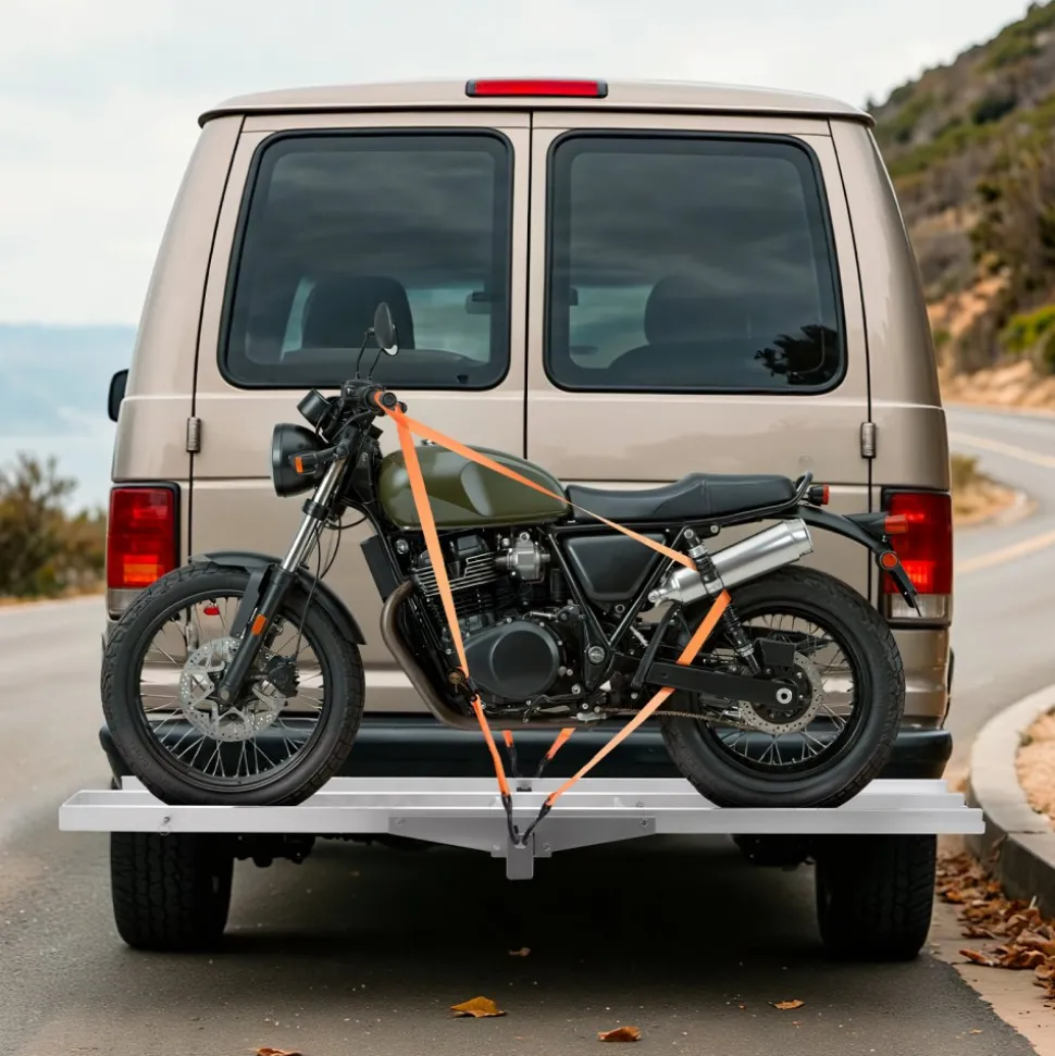 VEVOR Motorcycle Carrier, 400 lbs Capacity, Heavy Duty Aluminum Hitch Mount Rack with 73in Loading Ramp, Straps & Stabilizer, Scooter Dirt Bike Trailer Hauler for Car Truck with 2-Inch Hitch Receiver